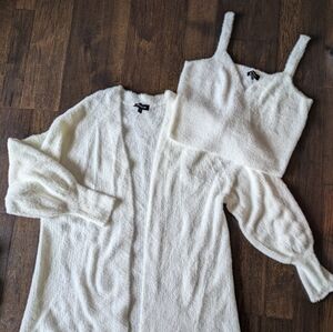 Express fuzzy sweater and cropped tank